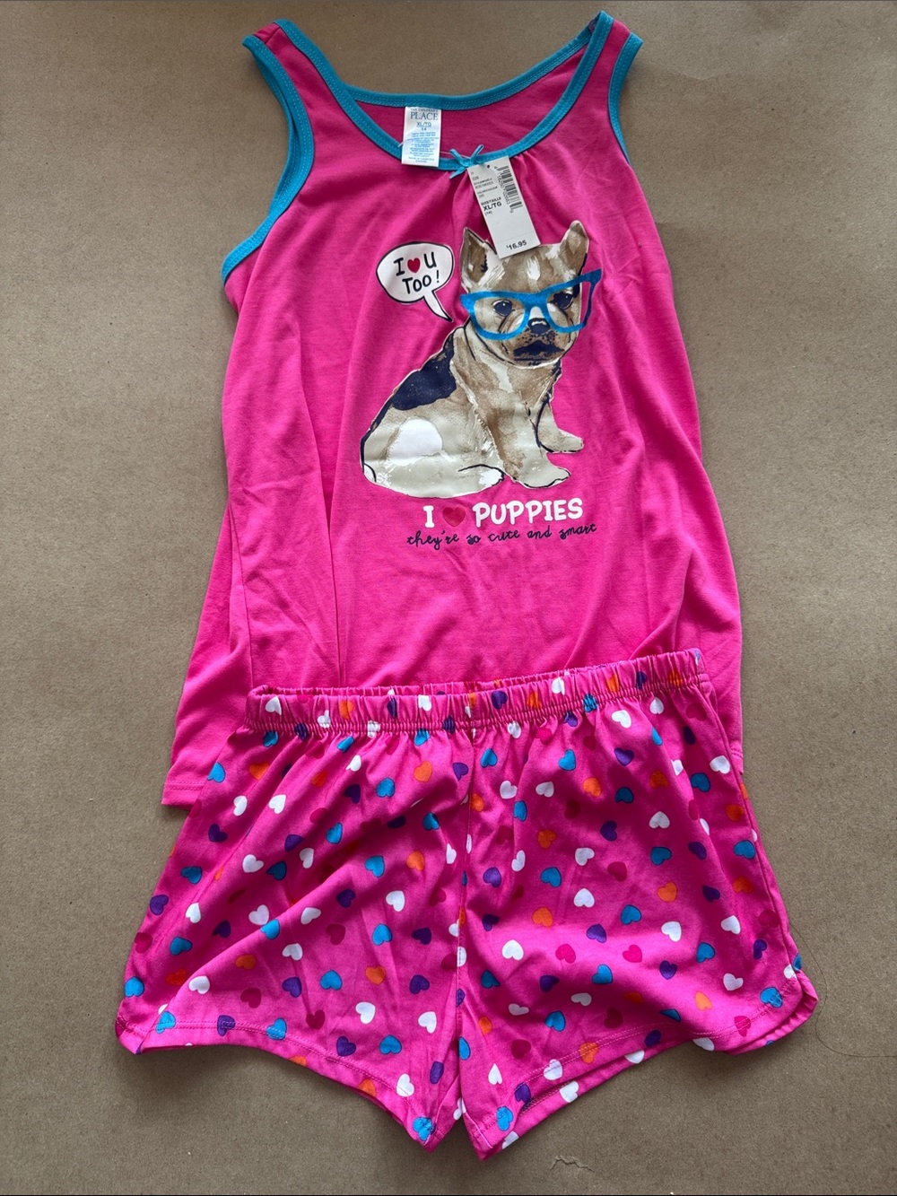 The Children's Place Hot Pink Puppy Tank & Heart-Print Shorts Pajama Set